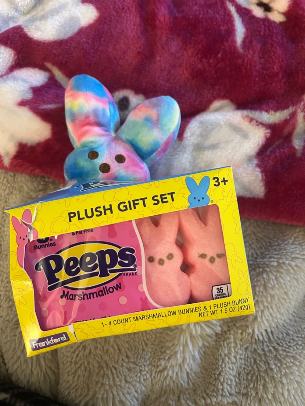 Peeps Plush Gift Set with Tie-Dye Plush Bunny & Pink Marshmallow Bunnies